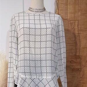 Sandro White and Black Grid Blouse